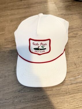 Castle Pines Golf Club White Baseball Cap with Red Trim
